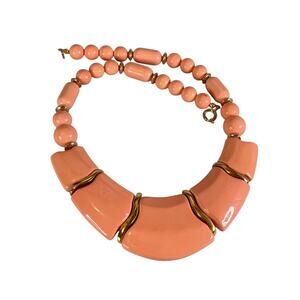 0084 Vintage 50s Japanese Chunky Peach-Colored Thermoset Statement Necklace EUC